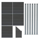 Composiet Schutting Panelen x 5, Schuin Paneel & LED Palen x 6 - Grijs