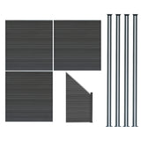 Composiet Schutting Panelen x 3, Schuin Paneel & LED Palen x 4 - Grijs