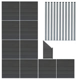 Composiet Schutting Panelen x 10, Schuin Paneel & LED Palen x 11 - Grijs