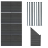 Composiet Schutting Panelen x 8, Schuin Paneel & LED Palen x 9 - Grijs