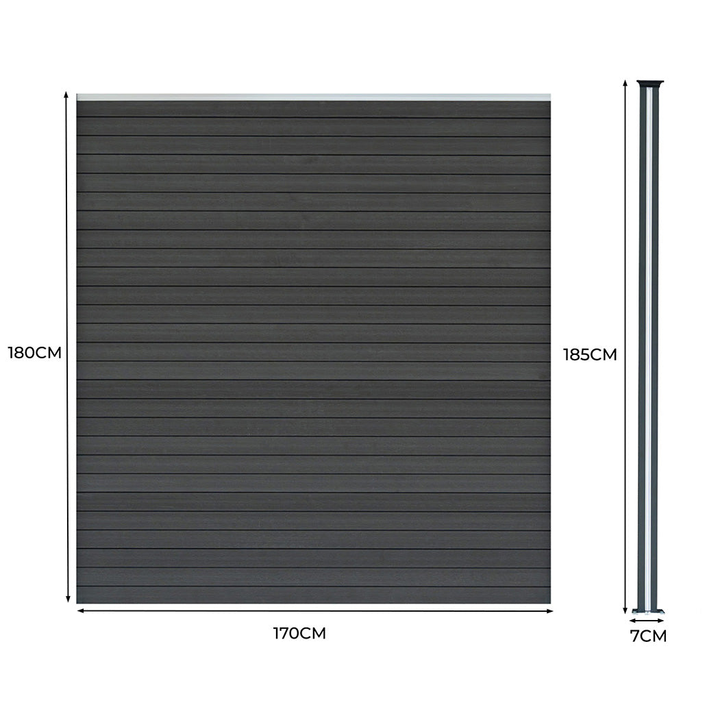 Composiet Schutting Paneel & 2 x LED Palen - Grijs