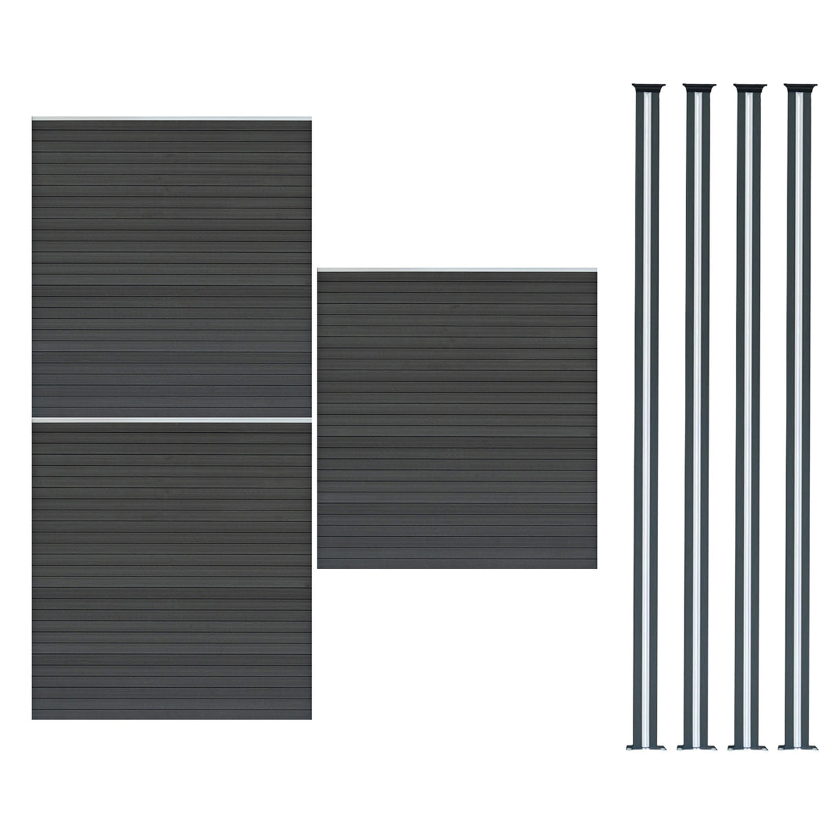 Composiet Schutting Paneel x 3 & LED Palen x 4 - Grijs