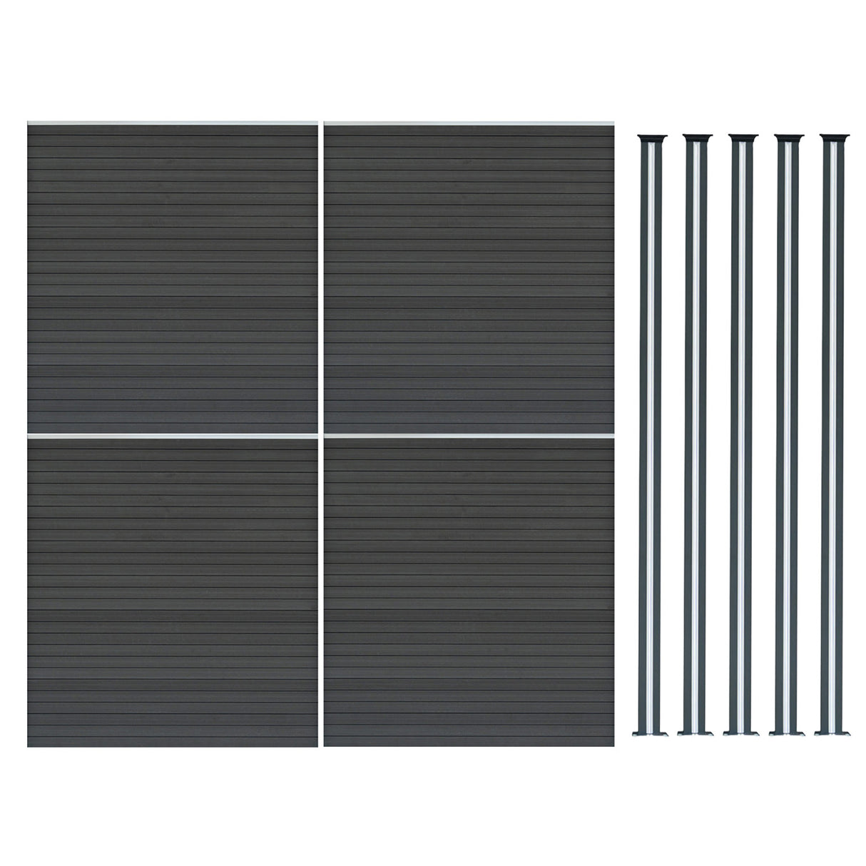 Composiet Schutting Paneel x 4 & LED Palen x 5 - Grijs