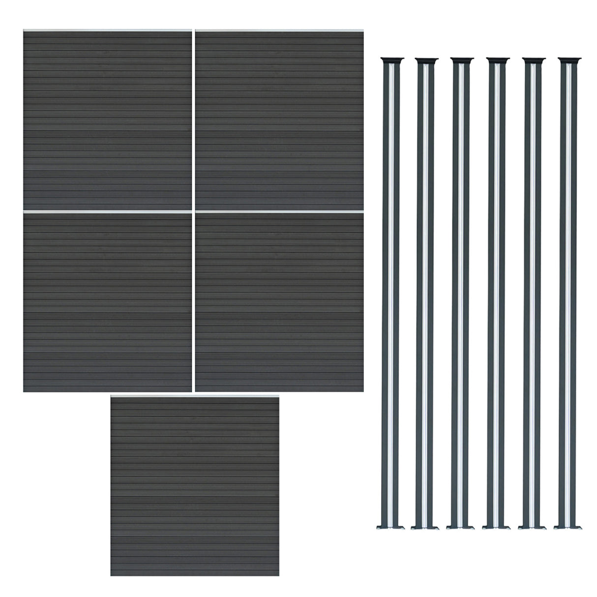 Composiet Schutting Paneel x 5 & LED Palen x 6 - Grijs