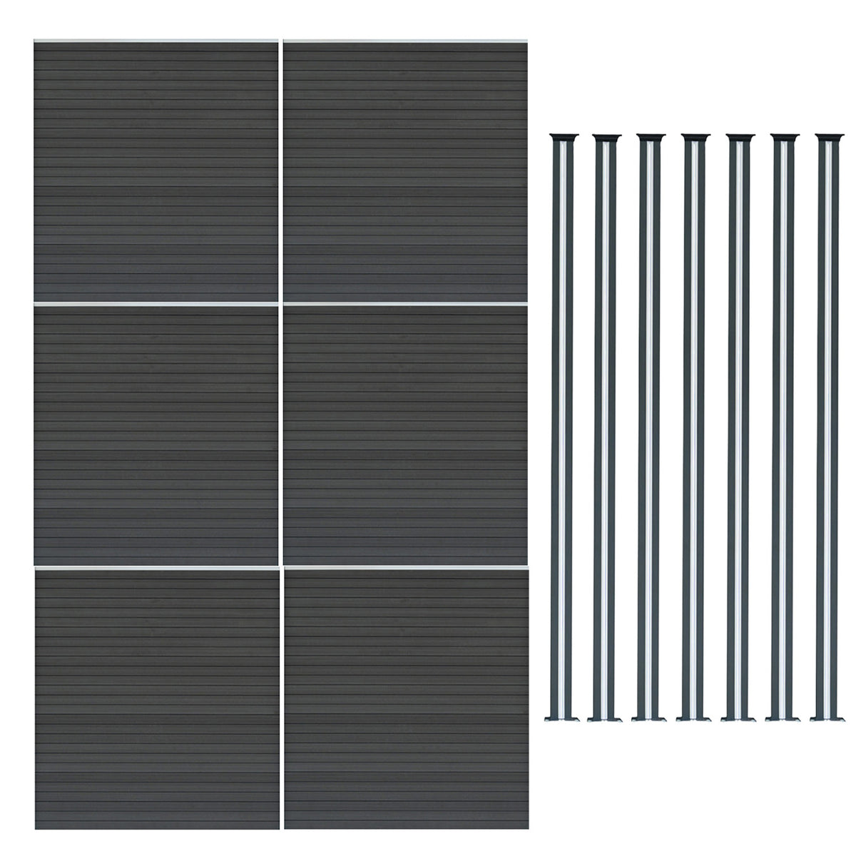 Composiet Schutting Paneel x 6 & LED Palen x 7 - Grijs