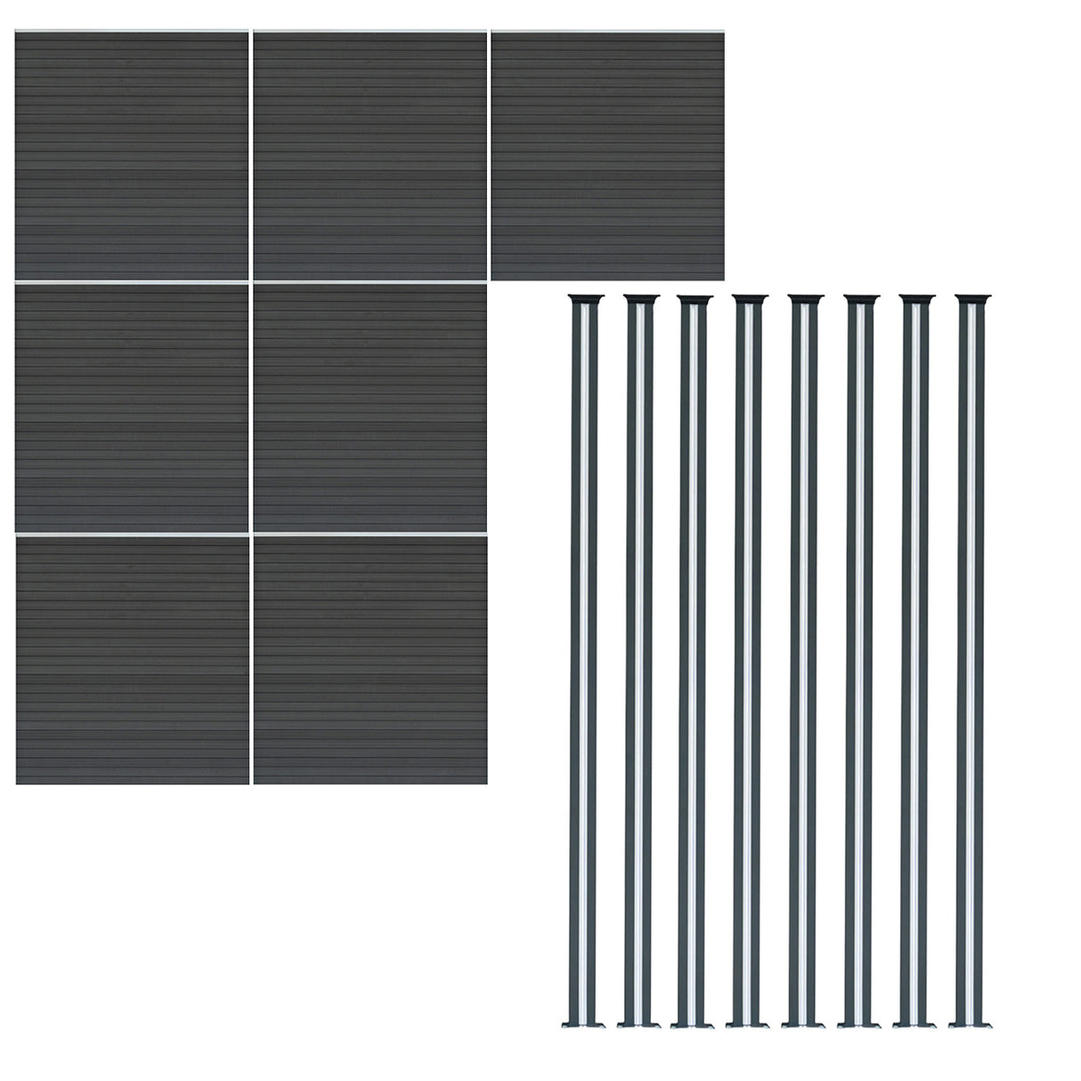 Composiet Schutting Paneel x 7 & LED Palen x 8 - Grijs