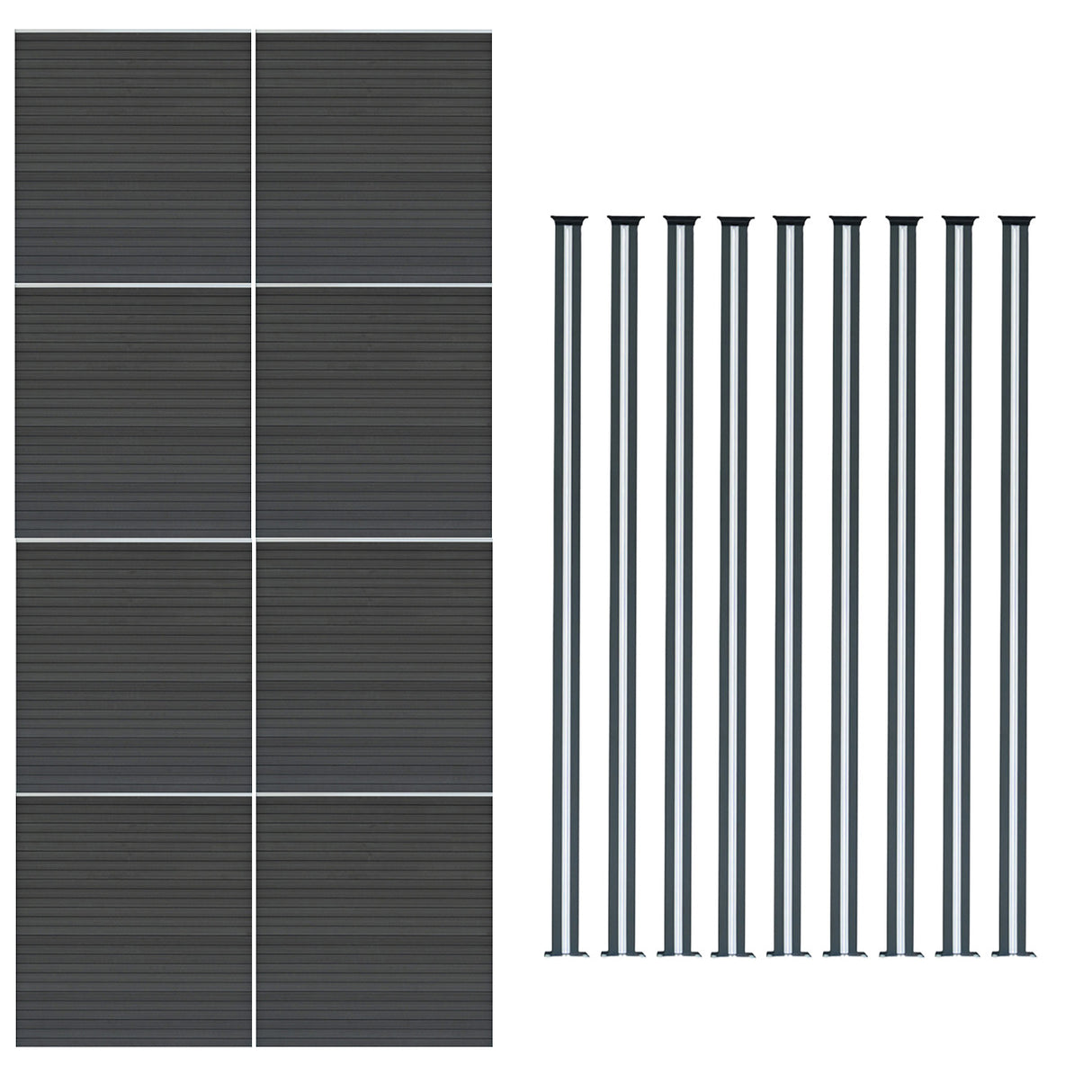 Composiet Schutting Paneel x 8 & LED Palen x 9 - Grijs