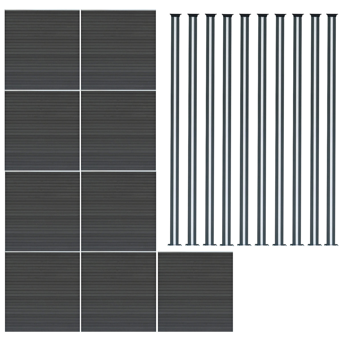 Composiet Schutting Paneel x 9 & LED Palen x 10 - Grijs