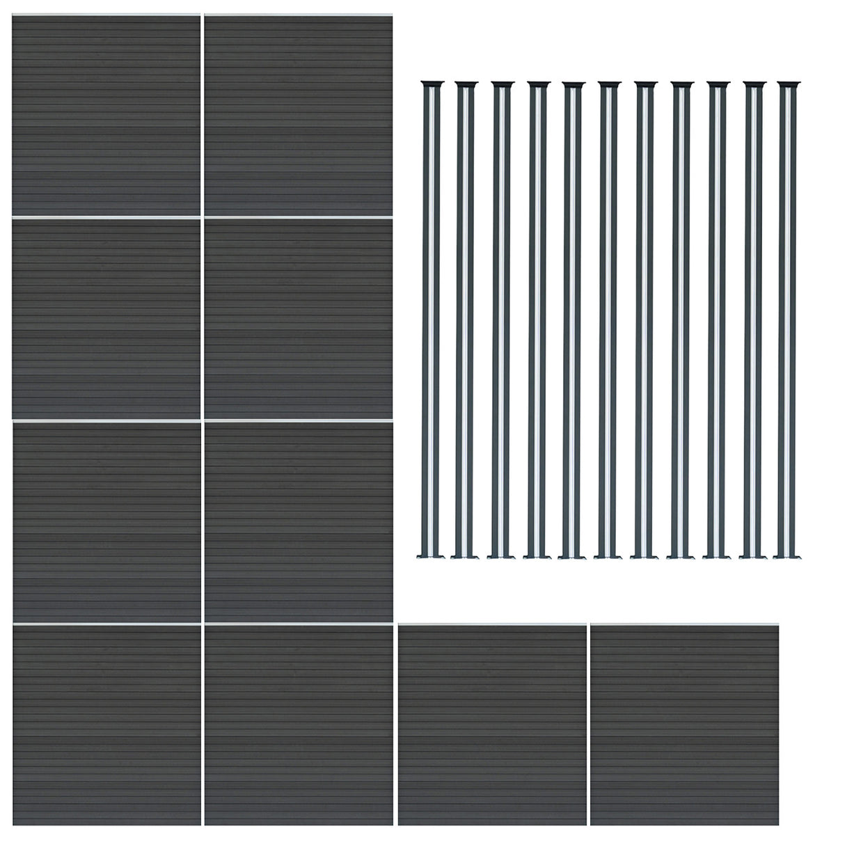 Composiet Schutting Paneel x 10 & LED Palen x 11 - Grijs