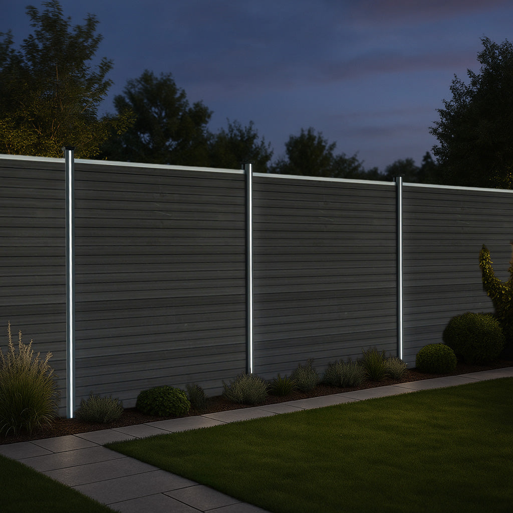 Composiet Schutting Paneel x 10 & LED Palen x 11 - Grijs