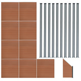 Composiet Schutting Paneel x 9, Schuin Paneel & LED Palen x 10 - Bruin