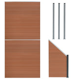 Composiet Schutting Paneel x 2, Schuin Paneel & LED Palen x 3 - Bruin