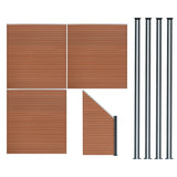 Composiet Schutting Paneel x 3, Schuin Paneel & LED Palen x 4 - Bruin