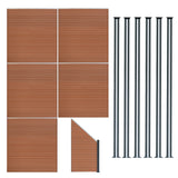 Composiet Schutting Paneel x 5, Schuin Paneel & LED Palen x 6 - Bruin