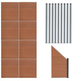 Composiet Schutting Paneel x 8, Schuin Paneel & LED Palen x 9 - Bruin