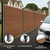 Composiet Schutting Paneel & 2 x LED Palen - Bruin