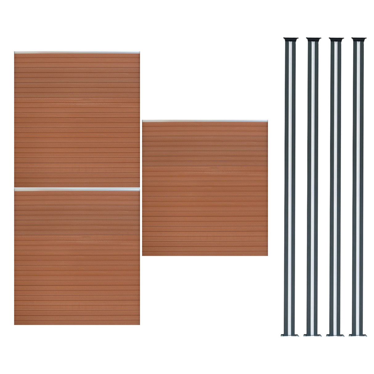 Composiet Schutting Paneel x 3 & LED Palen x 4 - Bruin