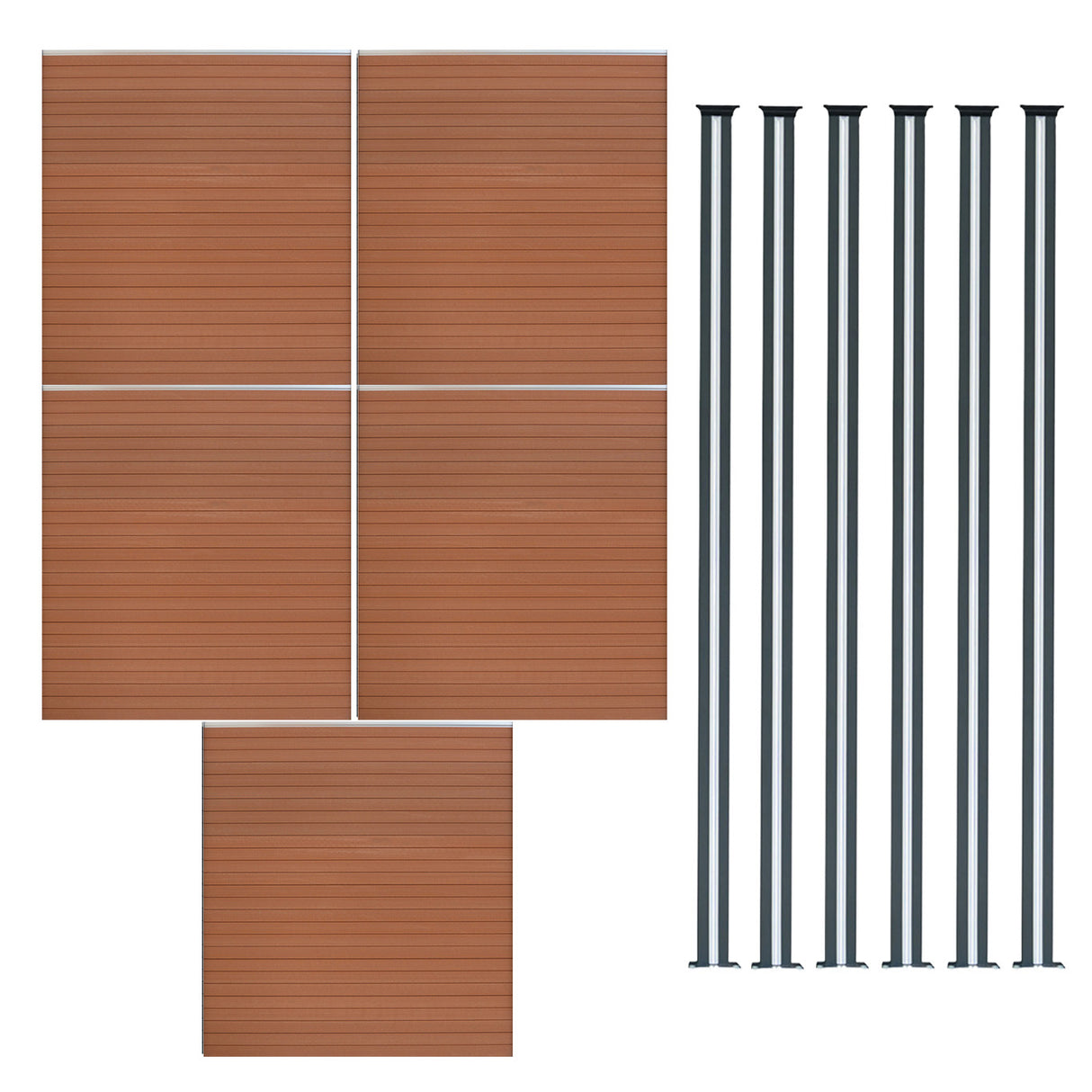 Composiet Schutting Paneel x 5 & LED Palen x 6 - Bruin