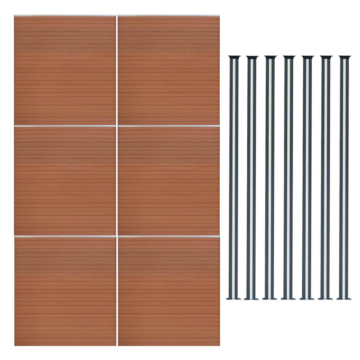 Composiet Schutting Paneel x 6 & LED Palen x 7 - Bruin