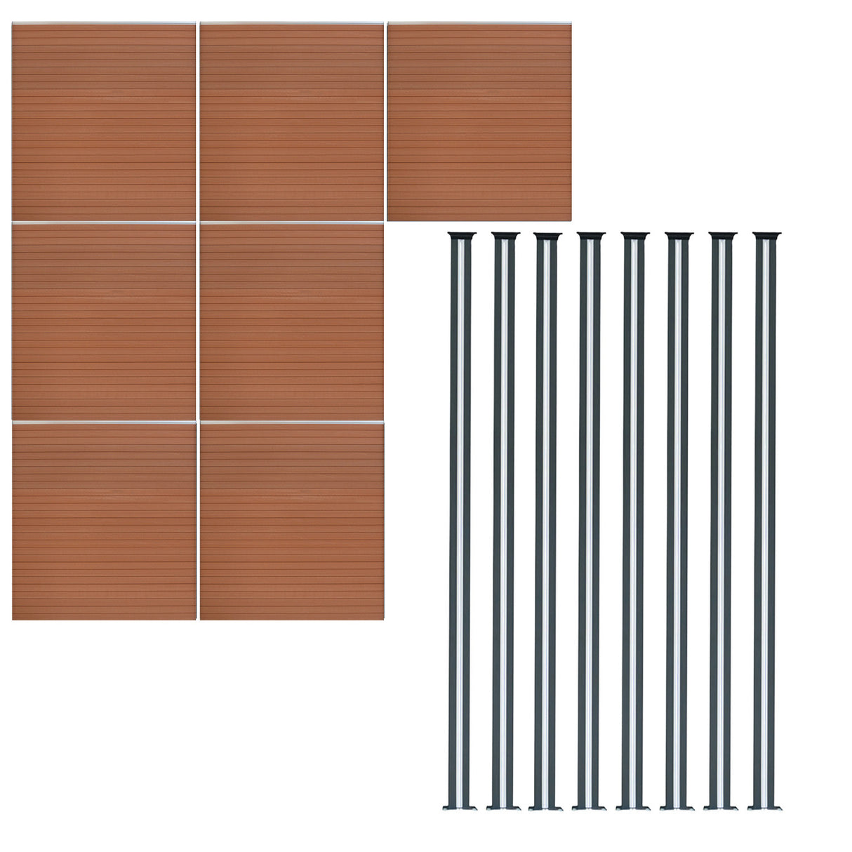 Composiet Schutting Paneel x 7 & LED Palen x 8 - Bruin