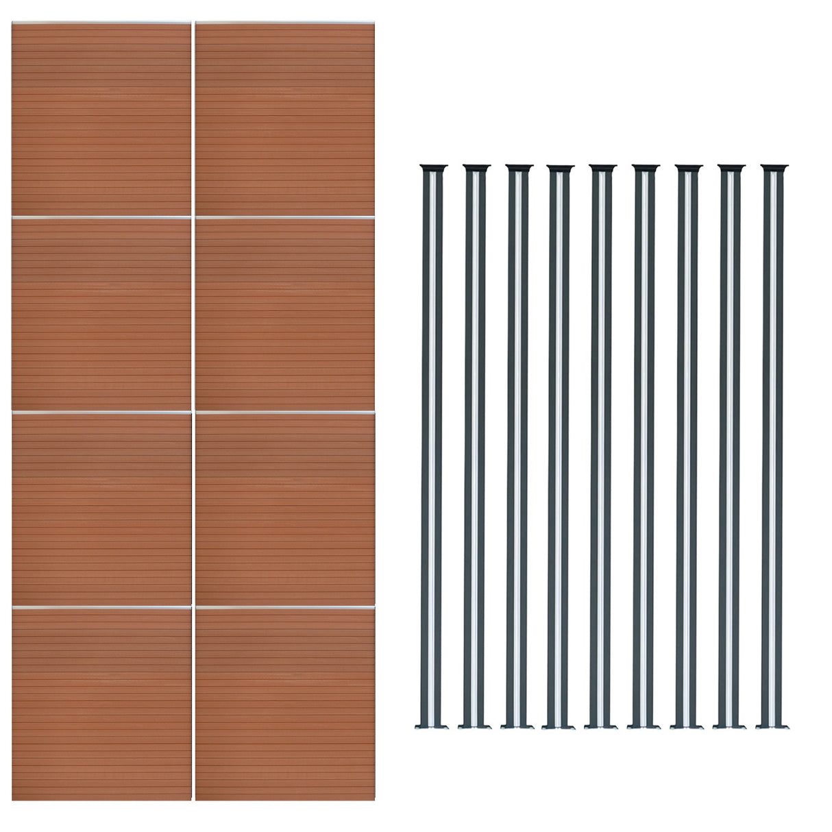 Composiet Schutting Paneel x 8 & LED Palen x 9 - Bruin