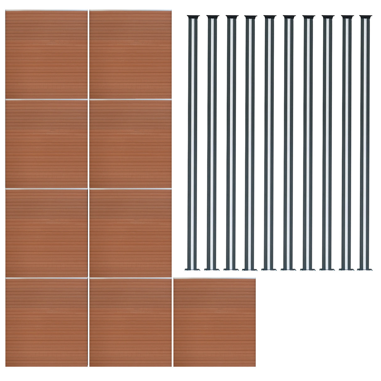 Composiet Schutting Paneel x 9 & LED Palen x 10  - Bruin