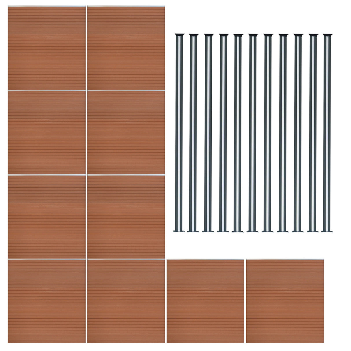 Composiet Schutting Paneel x 10 & LED Palen x 11 - Bruin