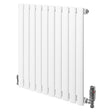 Ovale witte design radiator met één kolom, 600 mm x 600 mm, inclusief haakse thermostaatkraan en moderne afwerking