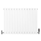 Ovale design radiator in wit met één kolom, afmetingen 600 mm x 780 mm, inclusief haakse thermostaatkraan aan de rechterzijde