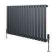 Ovale design radiator in antraciet grijs, 1 kolom, 600 mm x 1020 mm met haakse thermostaatkraan en moderne, strakke lijnen