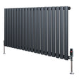 Ovale design radiator in antraciet grijs, 1 kolom, 600 mm x 1200 mm, met haakse thermostaatkraan en moderne, strakke lijnen