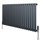 Ovale design radiator in antraciet grijs, 1 kolom, 600 mm x 1200 mm, met haakse thermostaatkraan en moderne, strakke lijnen