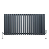 Ovale design radiator in antraciet grijs met 1 kolom, 600 mm x 1200 mm, inclusief haakse thermostaatkraan en moderne afwerking