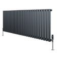 Ovale design radiator in antraciet grijs, 1 kolom, 600 mm x 1620 mm, met haakse thermostaatkraan en strakke, moderne lijnen