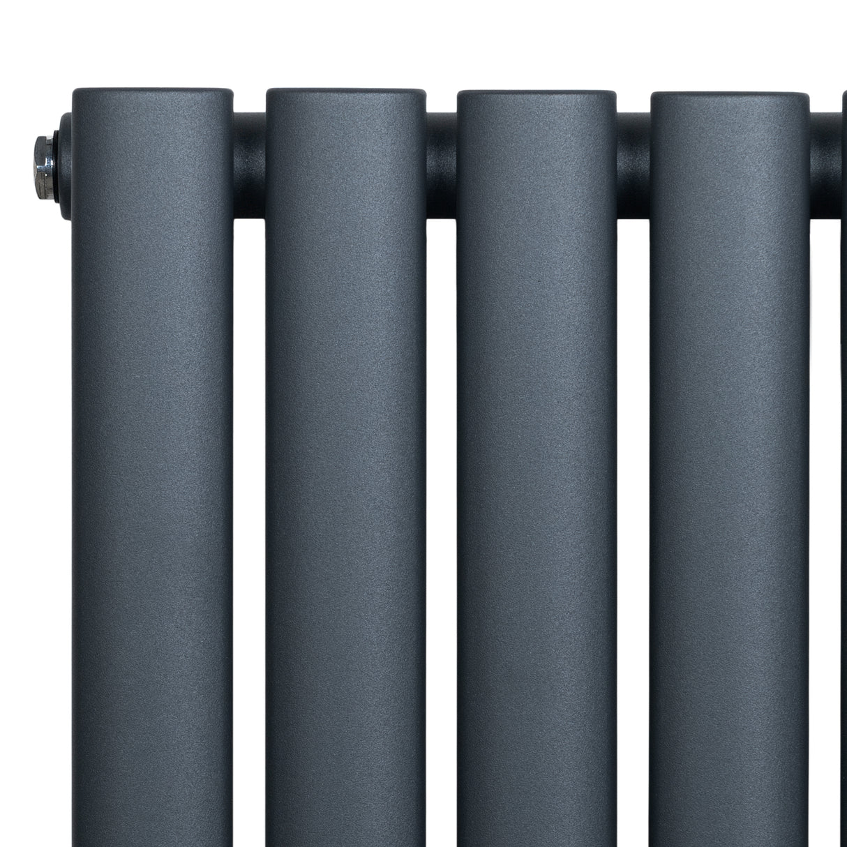 Ovale design radiator in antraciet grijs met een kolomvorm, 600 mm x 1620 mm, inclusief haakse thermostaatkraan