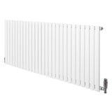 Ovale design radiator in wit met één kolom, 600 mm x 1620 mm, inclusief haakse thermostaatkraan aan de rechterzijde