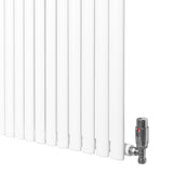 Ovale witte designradiator met één kolom, 600 mm x 1620 mm, inclusief haakse thermostaatkraan, strak en modern ontwerp