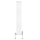 Ovale design radiator in wit, 1 kolom, 1600 mm x 240 mm, met glanzende haakse thermostaatkraan aan de onderzijde