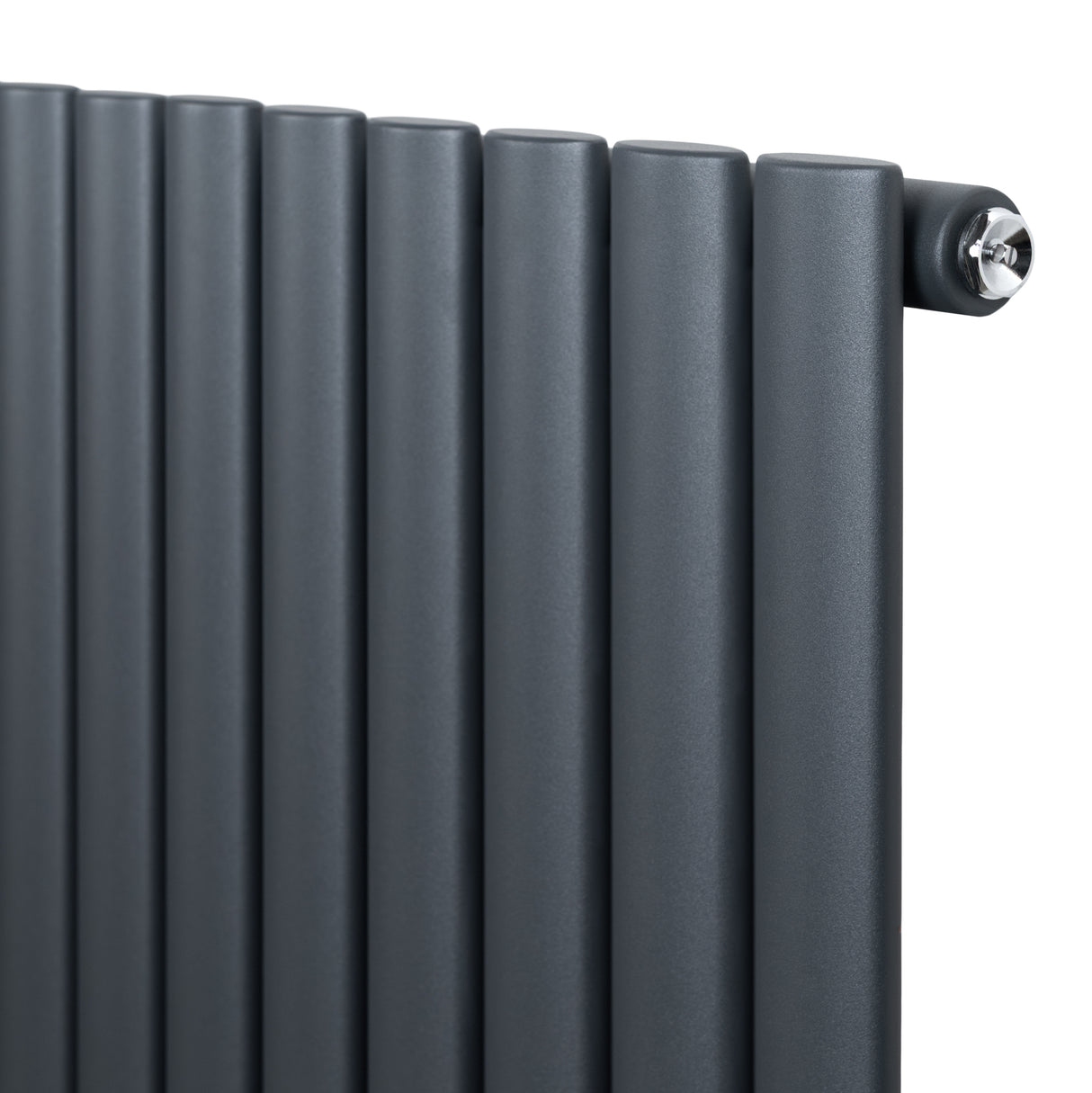 Ovale design radiator in antraciet grijs met één kolom, 1600 mm x 360 mm, inclusief haakse thermostaatkraan