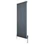 Ovale design radiator in antraciet grijs, 1 kolom, met haakse thermostaatkraan, modern en strak ontwerp, 1600 mm x 600 mm