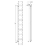 Ovale zwarte design radiator van 1800 mm x 240 mm met een kolom en haakse thermostaatkraan, strak en modern ontwerp