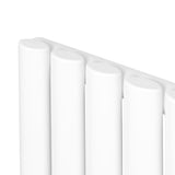 Ovale design radiator in wit met één kolom, 1800 mm x 600 mm, inclusief haakse thermostaatkraan en gladde afwerking