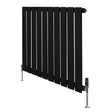 Zwarte designradiator met vlakke panelen, 1 kolom, 600 x 700 mm, inclusief haakse thermostaatkraan en moderne uitstraling