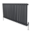 Design radiator met vlakke panelen in antraciet grijs, 1 kolom, 600 x 1190mm, inclusief haakse thermostaatkraan en stevige poten