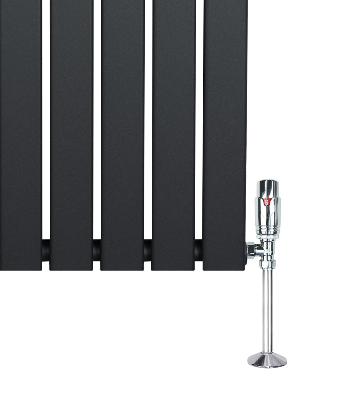 Design radiator met vlakke panelen in antraciet grijs, 1 kolom, inclusief haakse thermostaatkraan en glanzende afwerking