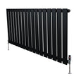 Zwarte designradiator met vlakke panelen, 1 kolom, 600 x 1190 mm, inclusief haakse thermostaatkraan en stevige voetsteunen