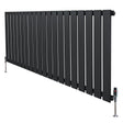 Design radiator met vlakke panelen in antraciet grijs, 600 x 1400mm, met haakse thermostaatkraan en moderne uitstraling
