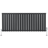 Vlakke panelen design radiator in antraciet grijs, 1 kolom, 600 x 1400mm, met haakse thermostaatkraan en moderne uitstraling