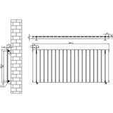 Vlakke panelen design radiator in antraciet grijs, 600 x 1400mm, met haakse thermostaatkraan en strakke lijnen voor moderne interieurs