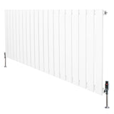 Witte design radiator met vlakke panelen, 1 kolom, 600 x 1400mm, inclusief haakse thermostaatkraan en moderne afwerking